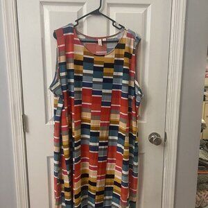 Tacera Womens Dress Sleeveless V-Neck‎ Tank Sheer Shift Aztec Multicolor Size 3X